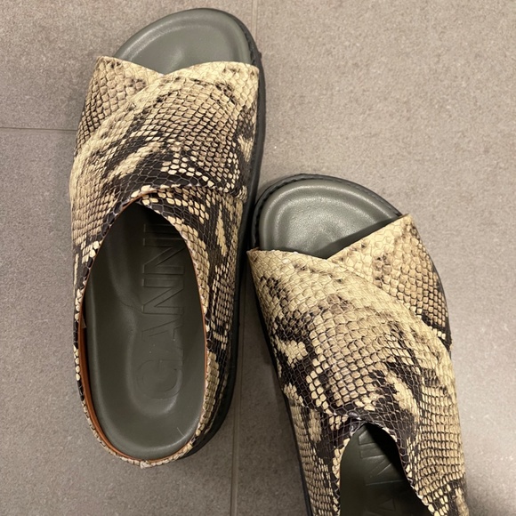 Ganni Kalamata Snake Embossed Platform Sandals - Picture 3 of 5